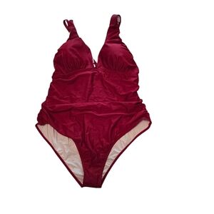 YOU DI AN One Piece Wine Red Swimsuit Ruched Women size 3XL